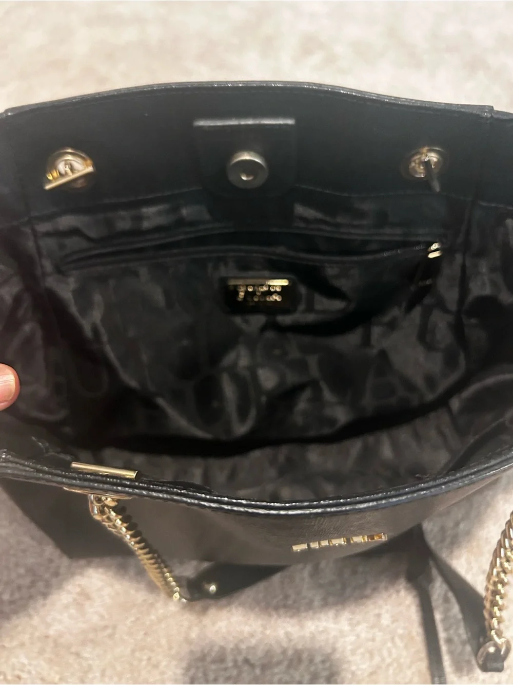 Furla Black Leather Tote with Gold Chain Straps - Picture 2 of 5